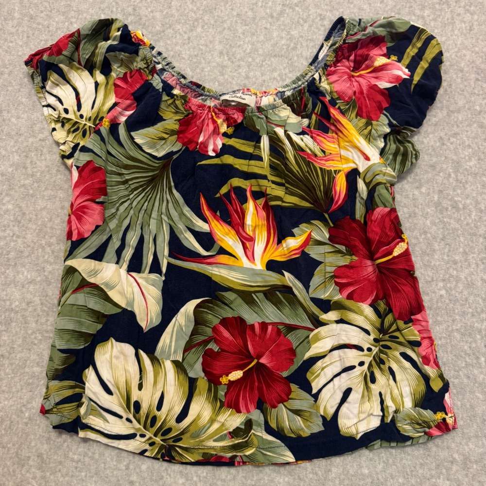 Hawaiian Reserve Collection Vintage Tropical‎ Floral Top Rayon Flutter Sleeve S